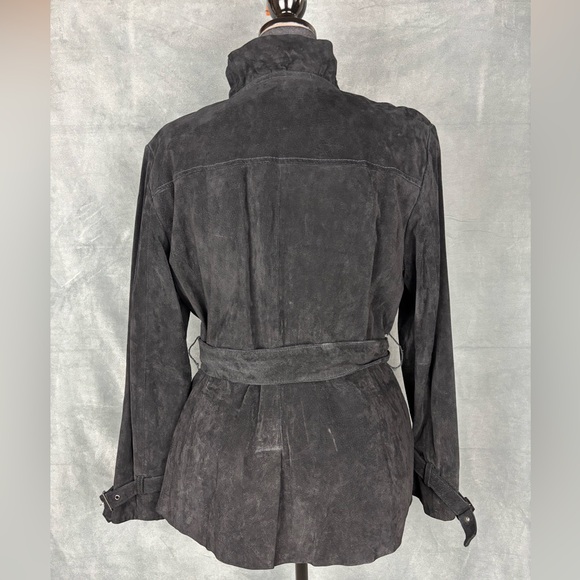 Pamela McCoy Couture Suede Leather Jacket Coat Size L Ruffle Belted Boho Witchy - Picture 4 of 16